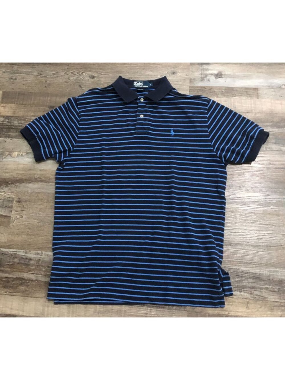 Polo Ralph Lauren Mens Large Blue Striped Short Sleeve Cotton Polo Shirt
